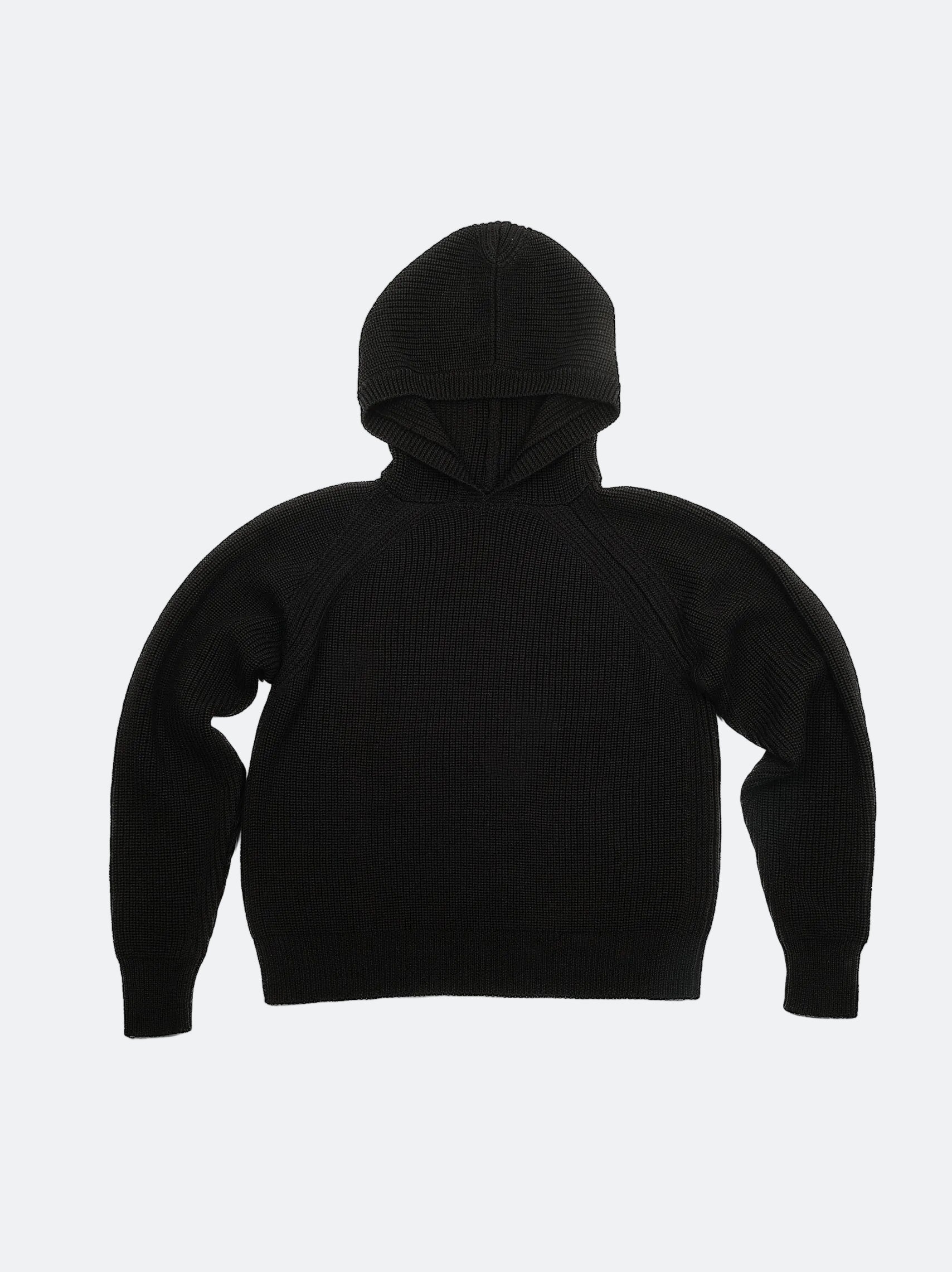 HEAVY RIB ITALIAN WOOL HOODIE - BLACK
