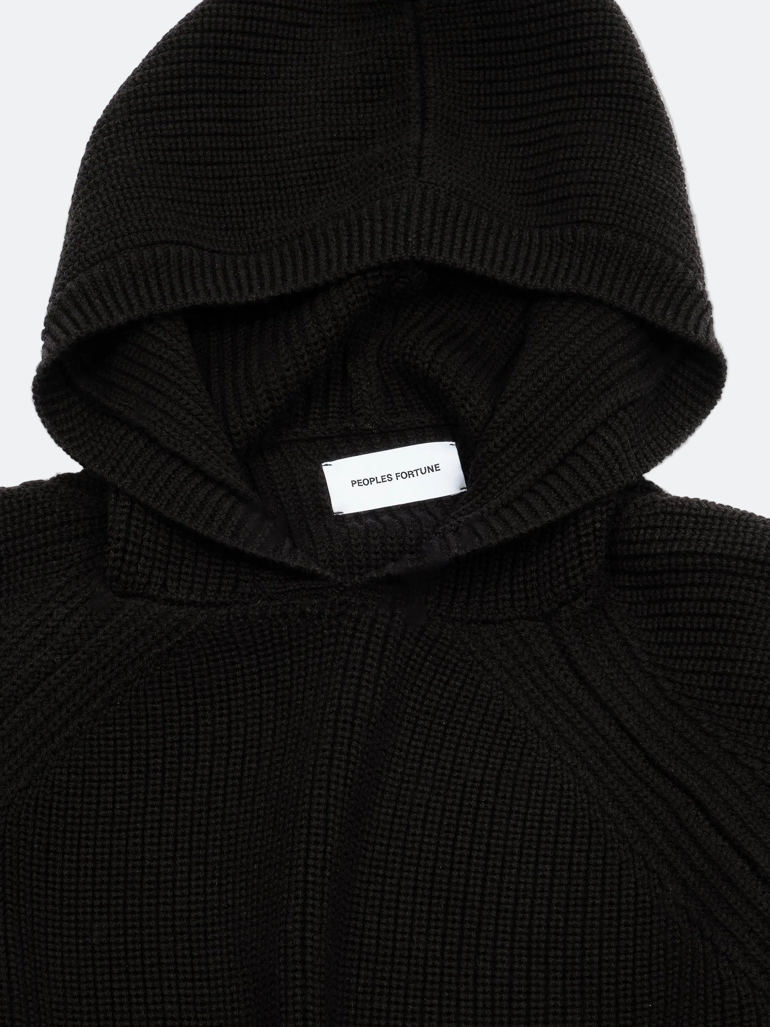 HEAVY RIB ITALIAN WOOL HOODIE - BLACK