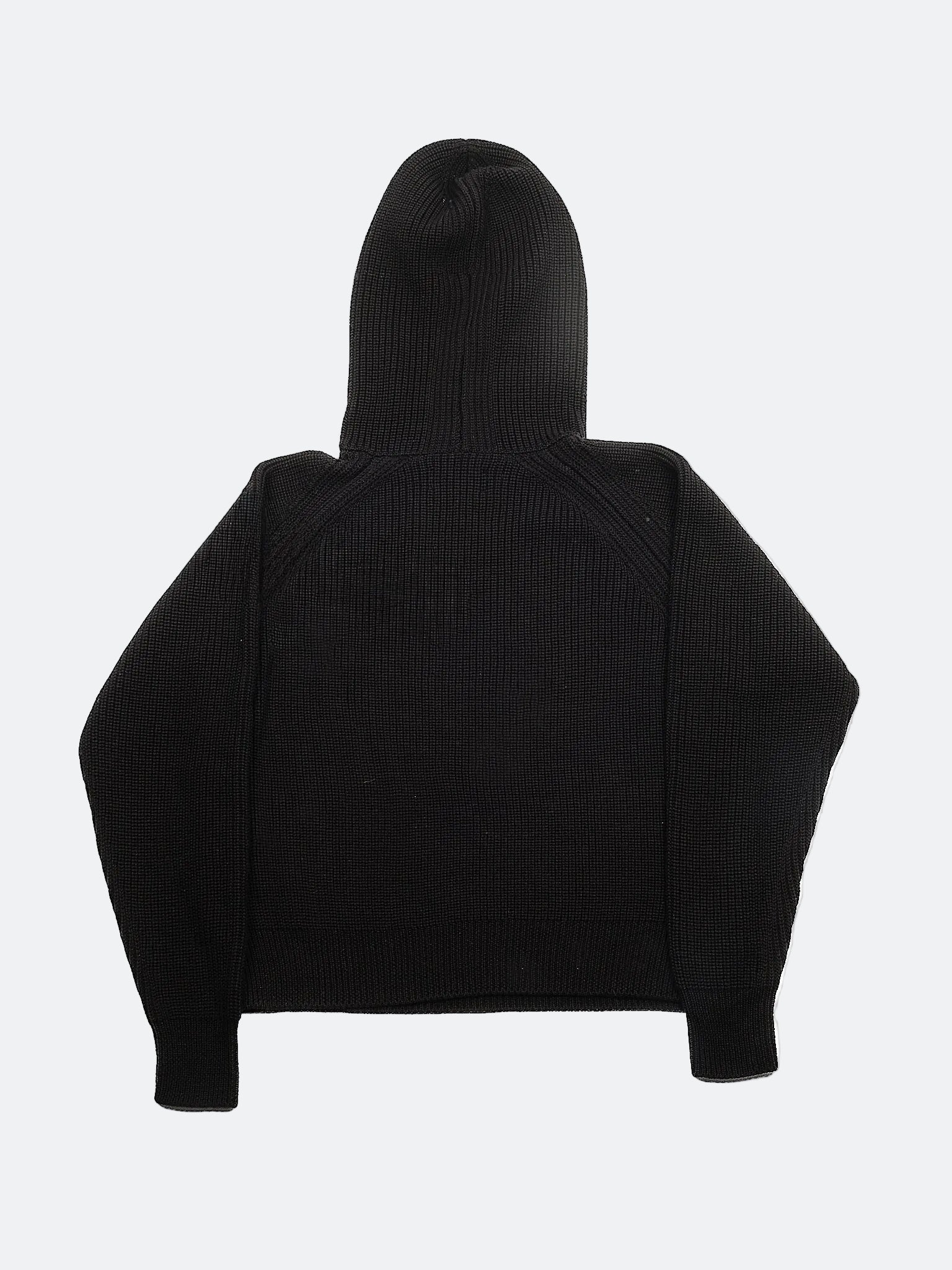 HEAVY RIB ITALIAN WOOL HOODIE - BLACK