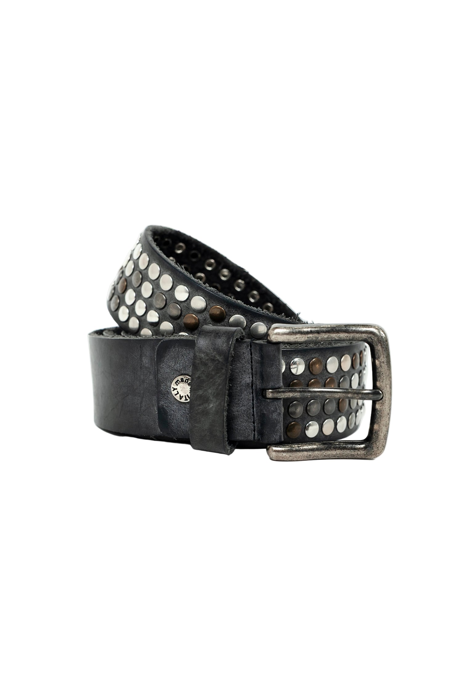 Washed "Studded" Calf Leather Belt