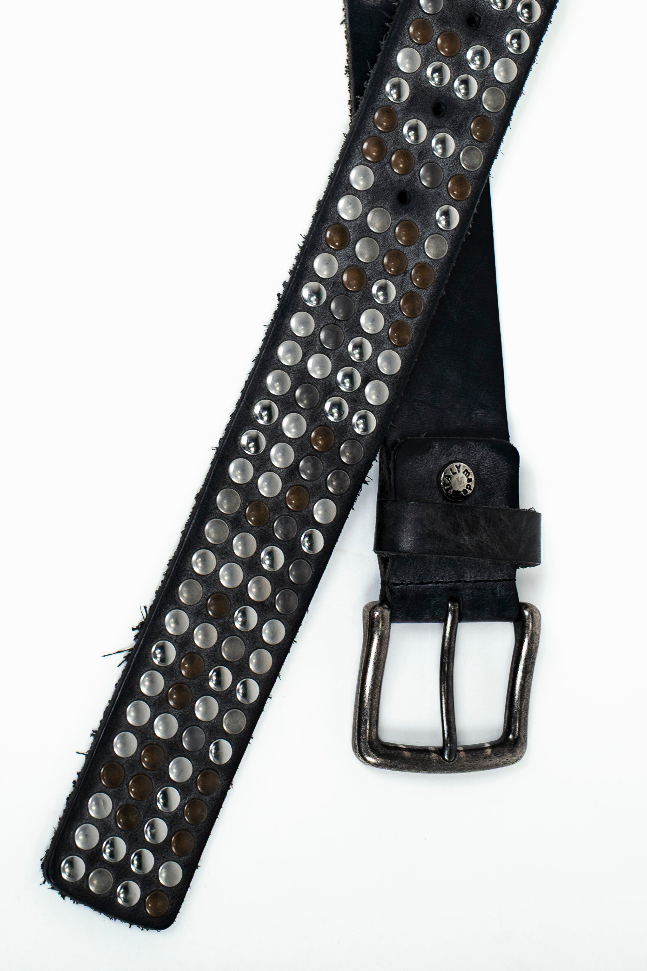 Washed "Studded" Calf Leather Belt